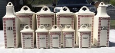 Antq Rare Red GERMAN PORCELAIN CANISTER SPICE JAR CRUET Vtg Art Deco Set 22 Pc picture