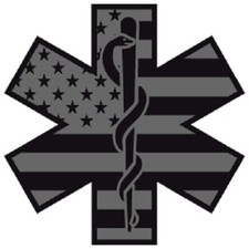 2 Inch Reflective Black Subdued Star Of Life EMS EMT American Flag Sticker picture