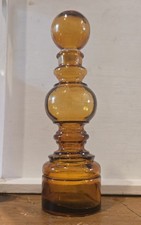 Vintage MCM Amber Glass Genie Bottle Decanter Ball Stopper 1960s Empoli Style picture