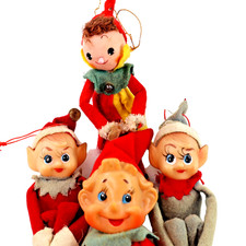 4 Vintage MCM Knee Hugger Elf Lot Ornaments Japan Pixies Elves Shelf Sitters 50s picture