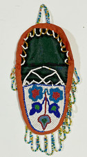 Antique Cree Northern Woodlands Indian Beaded Wall Pocket, ca. 1860-90s picture