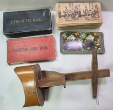 Antique Wood Stereoscope Viewer & 116 Stereoview Cards 1890s - 1910s Estate Find picture