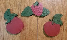Vintage Fruit Fridge Refrigerator Magnets Wood set of 3 picture