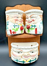 Vtg Royal Sealy Chadwick Jolly Chef Baker Wall Pocket Salt Pepper NOS READ picture