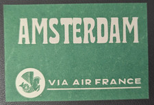 Vintage Air France Amsterdam Destination Baggage Label Airline Travel Ephemera picture