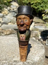 Antique Anri Hand Carved Painted Wood Mechanical Yakker Man Bottle Stopper Cork picture