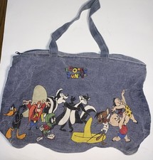 Vintage 1993 WB Looney Tunes Bugs Bunny Denim Tote Travel Bag Pepe Le Pew Speedy picture