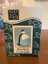 Vintage Alsy Desk Mate Clamp Lamp White Black Office 2002 D2691WH picture