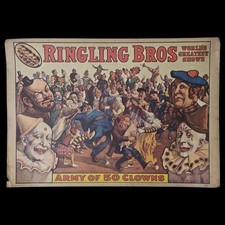 Vintage Ringling Bros Circus Poster 1960 Army of 50 Clowns Carnival Wall Art picture