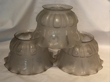 Vintage Etched Glass Fluted Gas Chandelier Shades 4” Fitter Set of 3 picture