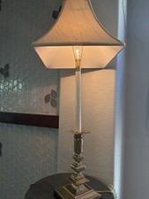 Vintage Frederick Cooper Solid Brass Lamp with Shade Intricate EUC 31” W/shade picture