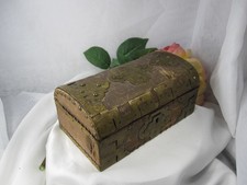 18th Century Wooden Jewelry Box with Brass Decor, Collectible Antique picture