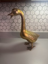 Vintage Large Brass Porch Goose Figurine goose 15.5“ Tall x 14“ x 6” 4 Lbs picture