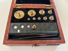 Vintage Central Scientific Co CENCO Brass Calibration Weight Set Wooden Box picture