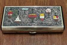 Vintage Enamel Metal Musical Compact and Mirror Pill Box picture