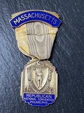 1940 MASSACHUSETTS REPUBLICAN NATIONAL CONVENTION PHILADELPHIA RIBBON BADGE N23 picture
