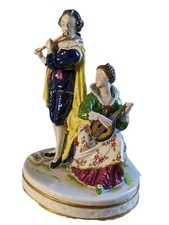 Large Antique German Volkstedt Porcelain Figurine Musical Couple Rare 10