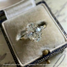 3Ct Oval Cut Lab Created Diamond Solitaire Engagement Ring 14K YellowGold Finish picture