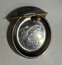 Round Metal Ashtray Silver/Gold Tone, Green Felt Base, 5 in picture