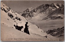 PPC Grand St Bernard Pass Swiss Alps Monk Dog Rescue Snow Mnts Postcard K682 picture
