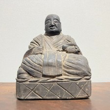 Antique Edo Period Nichiren Shonin Folk Buddha Statue Plaster Mortar 15cm Japan picture