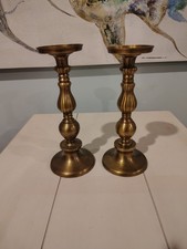 Vintage Brass Pillar Candle Holders Set 2 Tall Spindle Fluted Boho Decor 11