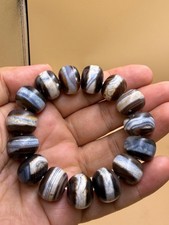 Old Himalayan  Banded Agate Bead Bracelet Large Brown Black White Stone Bracelet picture