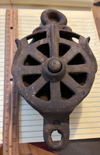 ANTIQUE CAST IRON DROP PULLEY BARN HAY TROLLEY CARRIER - WHEEL PULLEY LOOK picture