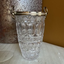 Vintage French Clear Cut Crystal & Metal Champagne Ice Bucket Ram Head Handle picture