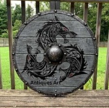 Medieval 24 Inch Wooden Viking Round Shield Handcrafted Battle Ready Shield Wall picture