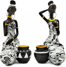 African Statues Art Sculptures Women Figure Girls Tribal Lady Figurine Black Wom picture