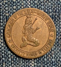 Disney 1950s Chicken of the Sea Pirate Ship Mermaid Disneyland Lucky Coin Token picture