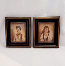 Vtg Chico & Elana Prints By Ann Allaban W/Mohogany Frame/Gold Trim By E.G Co. picture