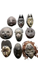 Lot of 9 African Style Hand Carved Wood Masks Tribal Wall Art Decor Collection picture
