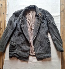 Antique 1910s-30s French Striped Workwear Jacket L Distressed Double Undead picture