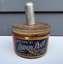 Vintage advertising glass jar Sanford's Library Paste early 1900's paper label picture