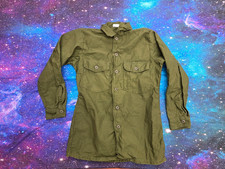 Vintage 70s US Army Fatigue OG 107 Cotton Sateen Field Shirt Mens Size 15.5x31 picture