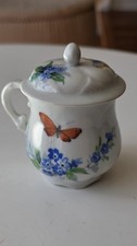 Vintage Limoges Castel France Porcelain Lidded Pot De Creme Butterfly Wildflower picture