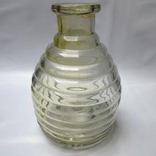 Vintage Yellow Green Glass Beehive Fly Catcher Wasp Trap Ribbed Bottle picture