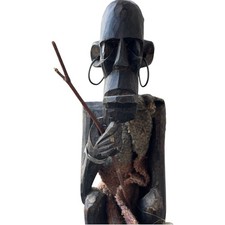 Vintage Hand-Carved African Wooden Elder Figurine with Staff – 12.2” picture