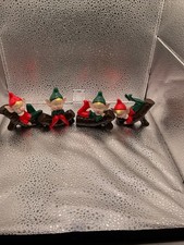 Vintage MCM Elves Pixies Gnomes 4 red Christmas Hand Painted picture