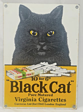 Vintage Black Cat Virginia Cigarettes Rustic Porcelain Enameled Metal Sign picture