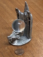 Pewter Spoontiques Wizard and Dragon Statue w/ Crystal Ball Fantasy Magic picture