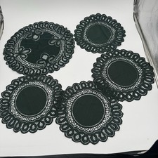 Vintage Green Lace Doilies Set Of 5 Crochet Placemats Cottagecore Decor picture