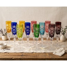 Rare VTG Nachtmann Traube Multicolor Cut to Clear Crystal Champagne Flutes-11 picture