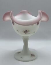 Fenton Berries & Blossoms On Opal Satin Compote HandPainted Signed picture