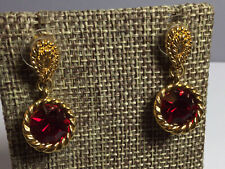 PRETTY PAIR OF RED SWAROVSKI CRYSTAL DANGLE PIERCED EARRINGS NICE picture