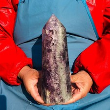 3.96LB Natural Colourful Fluorite Obelisk Quartz Crystal Tower Point Healing picture