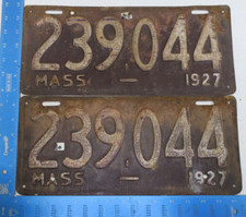 Massachusetts LIcense Plate 1927 Pair Set Tag 27 Mass Ma 239 044 239044 picture
