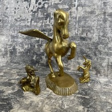 Vintage Solid Brass Pegasus & Unicorns Statues Set 1970s Mythical Figurines picture